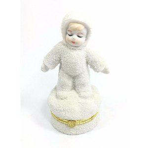 Trinket Box Porcelain Hinged Little Girl in Snow Suit Unmarked